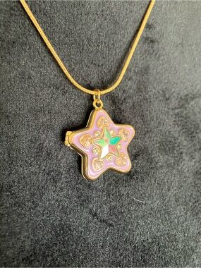 Gold-Tone Pink Star Locket Necklace with Iridescent Center